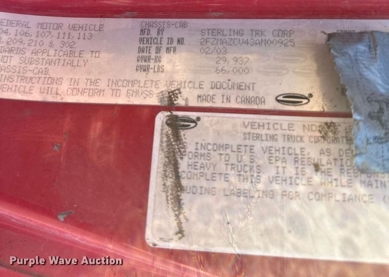 image for item DV0668 2003 Sterling L9500 dump truck