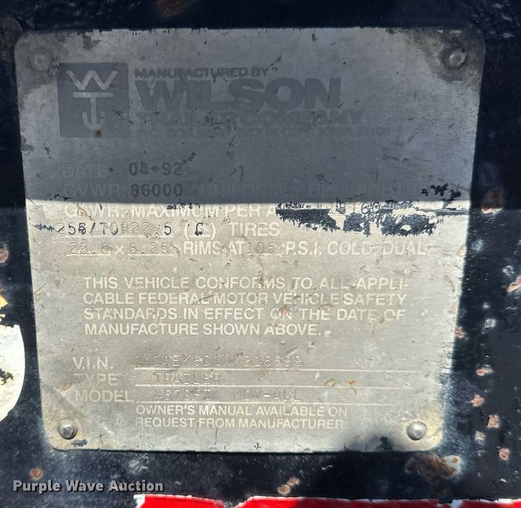 image for item DV0725 1992 Muv-All  4870FT drop deck hydraulic tail equipment trailer