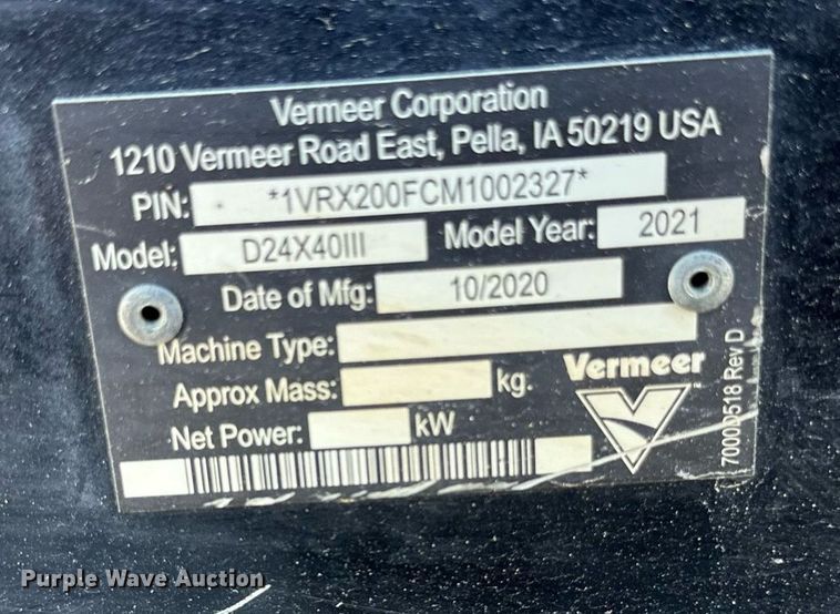 image for item DV0726 2021 Vermeer 24x40 III directional boring unit