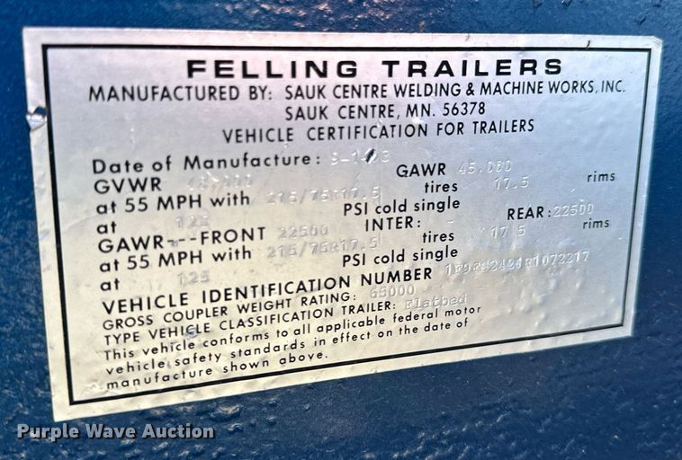image for item DV0728 1994 Felling  FT40-2 equipment trailer