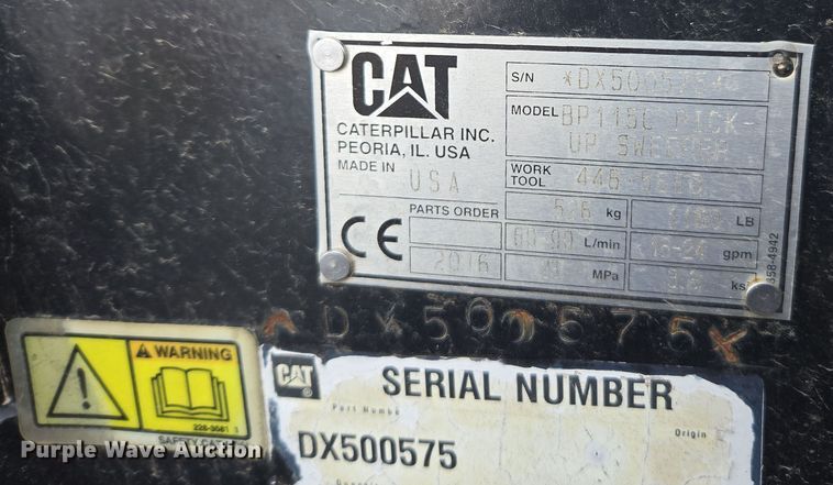 image for item DW1877 2016 Caterpillar BP115C skid steer sweeper