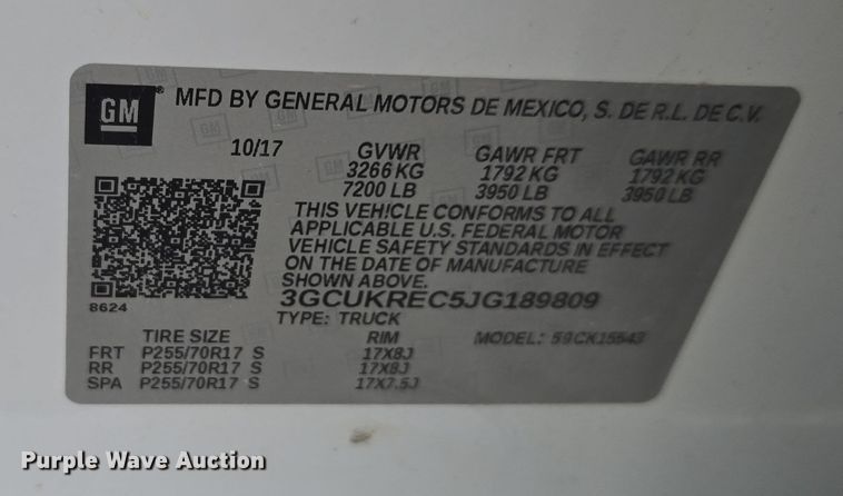 image for item DW1884 2018 Chevrolet Silverado 1500 Crew Cab pickup truck