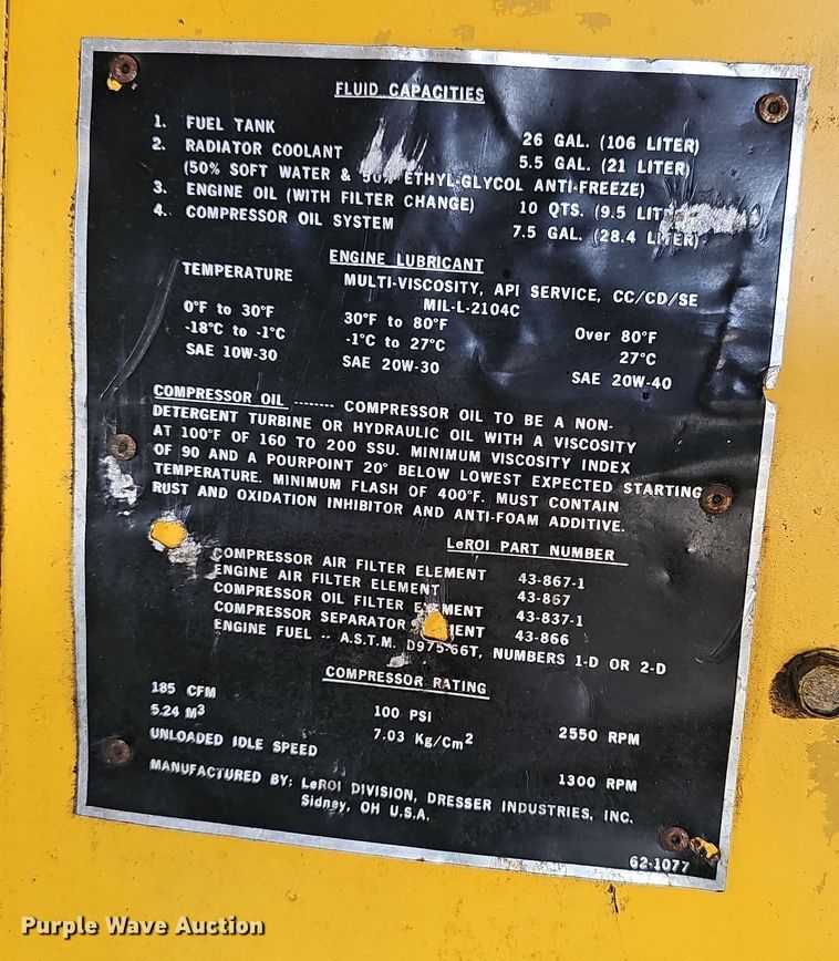 image for item DW3246 LeRoi Dresser Q185DJD-E air compressor