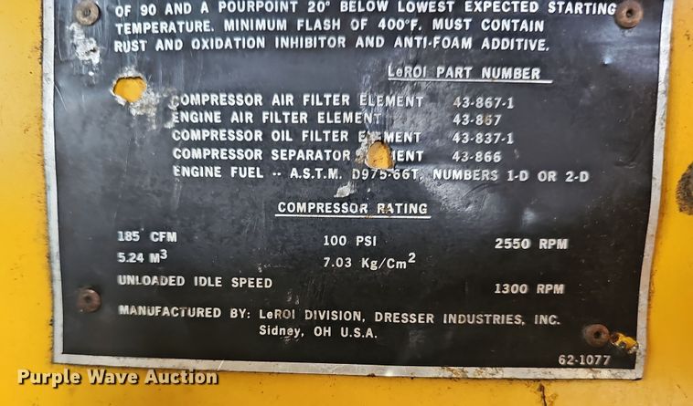 image for item DW3246 LeRoi Dresser Q185DJD-E air compressor