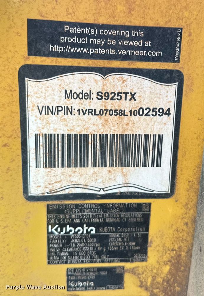 image for item DW5087 2020 Vermeer S925TX compact utility loader