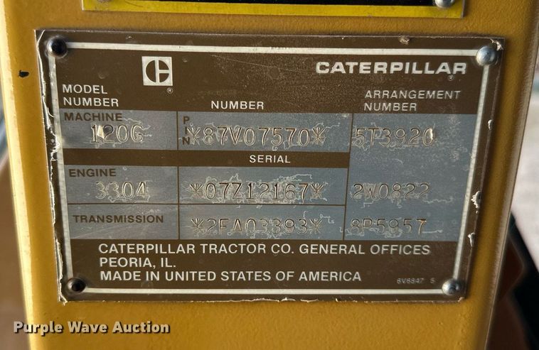 image for item DW8638 1986 Caterpillar 120G motor grader