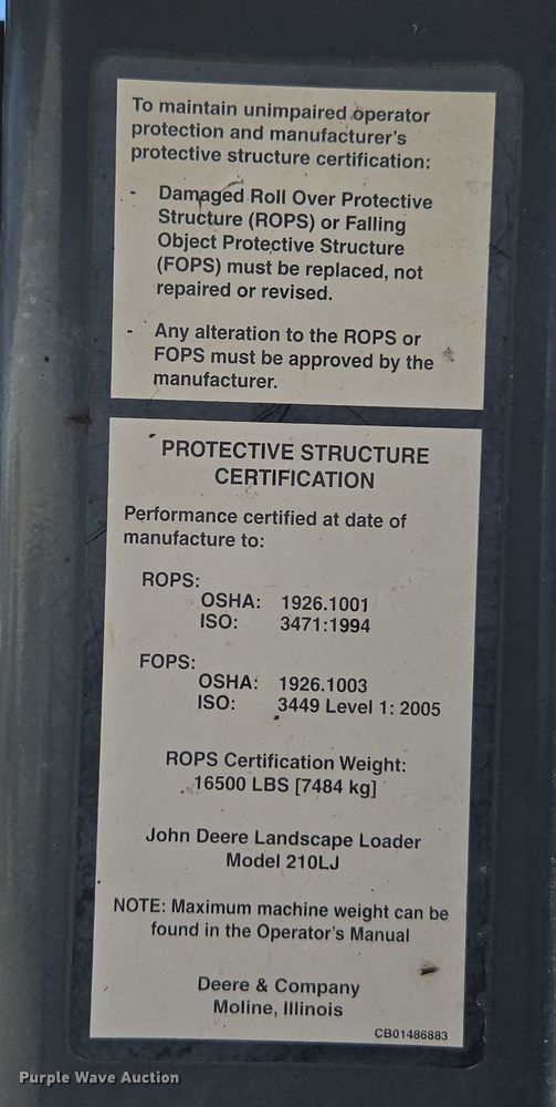 image for item EC0882 2010 John Deere 210LJ landscape tractor