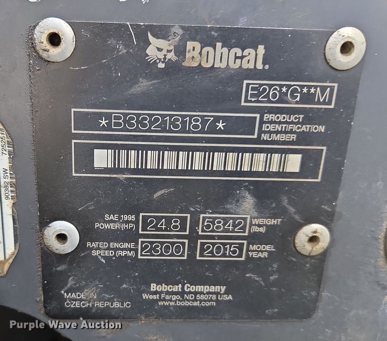 image for item EC0898 2015 Bobcat E26 mini excavator