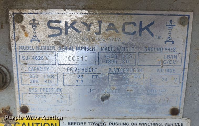 image for item EC0903 1997 Skyjack 4626 scissor lift