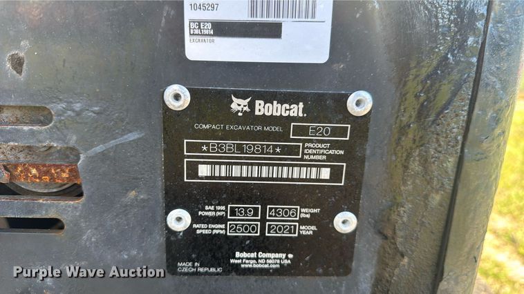 image for item EC3507 2021 Bobcat E20 mini excavator
