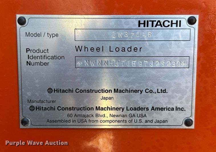 image for item EC3511 2020 Hitachi ZW370-6 wheel loader