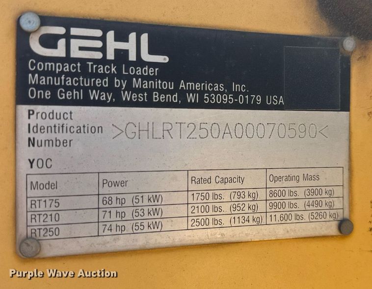 image for item EC3520 Gehl RT250 tracked skid steer loader