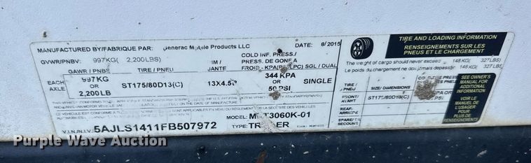 image for item EC4081 2015 Magnum MLT3060K light plant