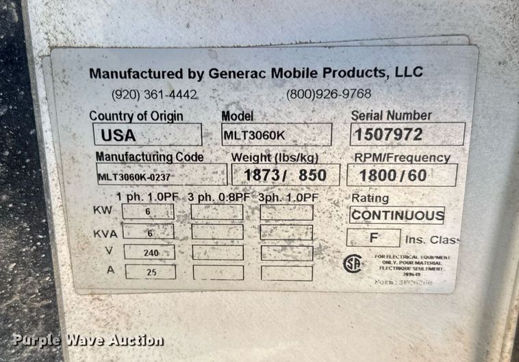 image for item EC4081 2015 Magnum MLT3060K light plant