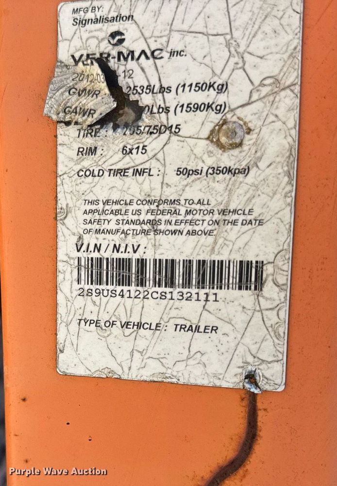 image for item EC4102 2012 Ver-Mac PCMS 1500 message board trailer