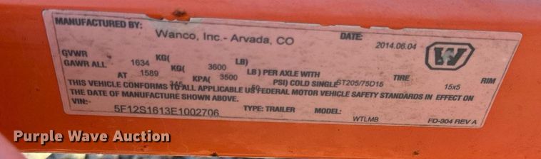 image for item EC4104 2014 Wanco WTLMB message board trailer