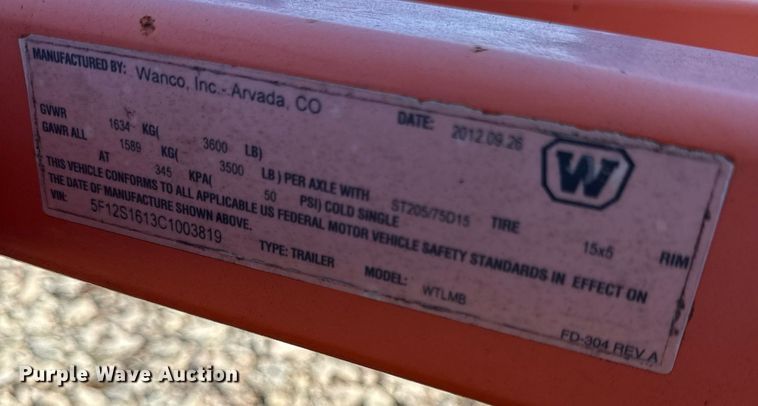 image for item EC4107 2012 Wanco WTLMB message board trailer