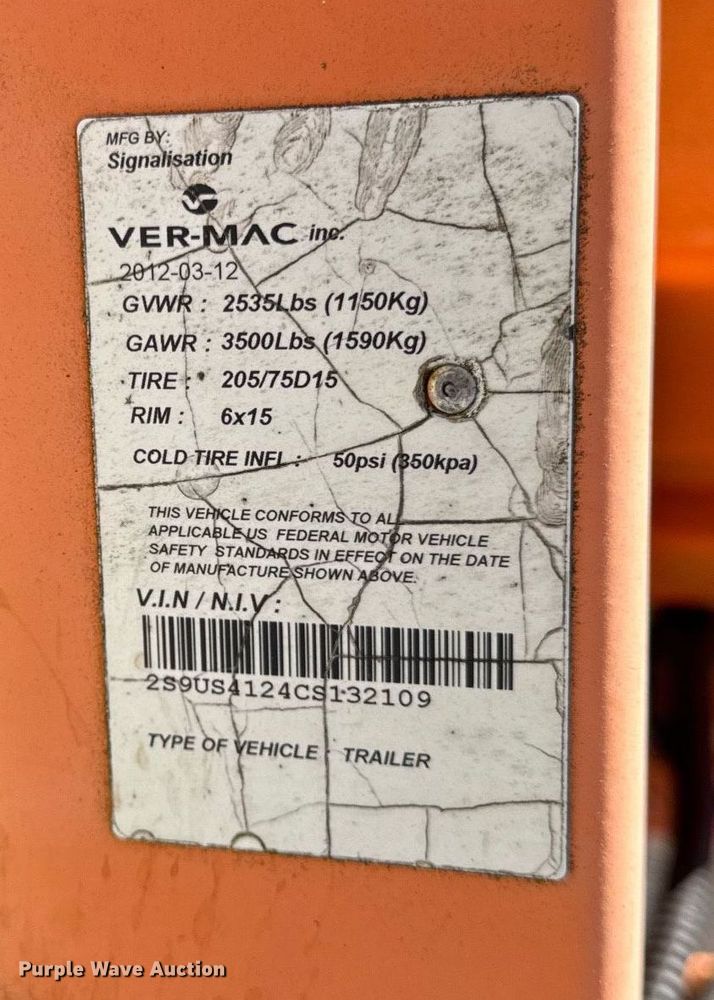 image for item EC4109 2012 Ver-Mac PCMS 1500 message board trailer