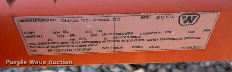 image for item EC4110 2012 Wanco WTLMB message board trailer