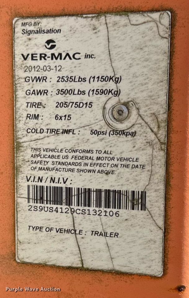 image for item EC4111 2012 Ver-Mac PCMS 1500 message board trailer