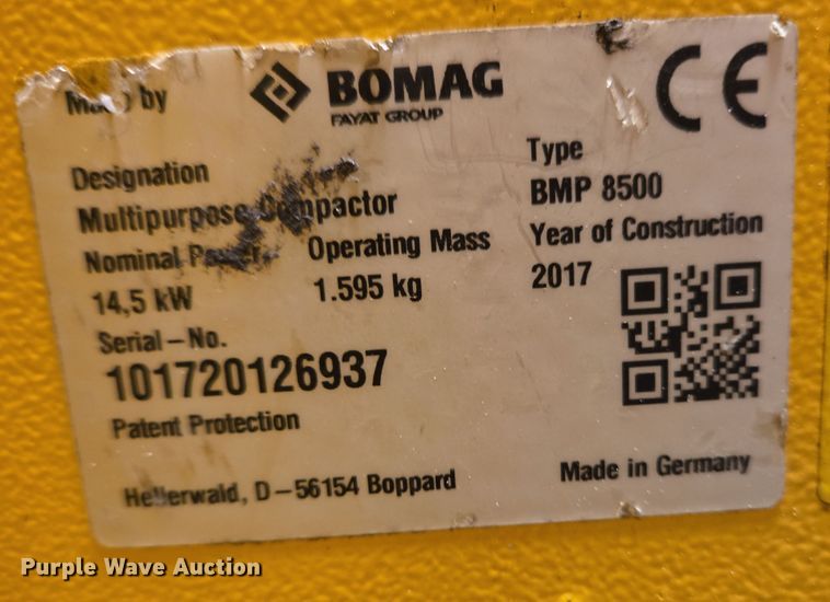 image for item EC4124 2017 Bomag BMP 8500 trench compactor