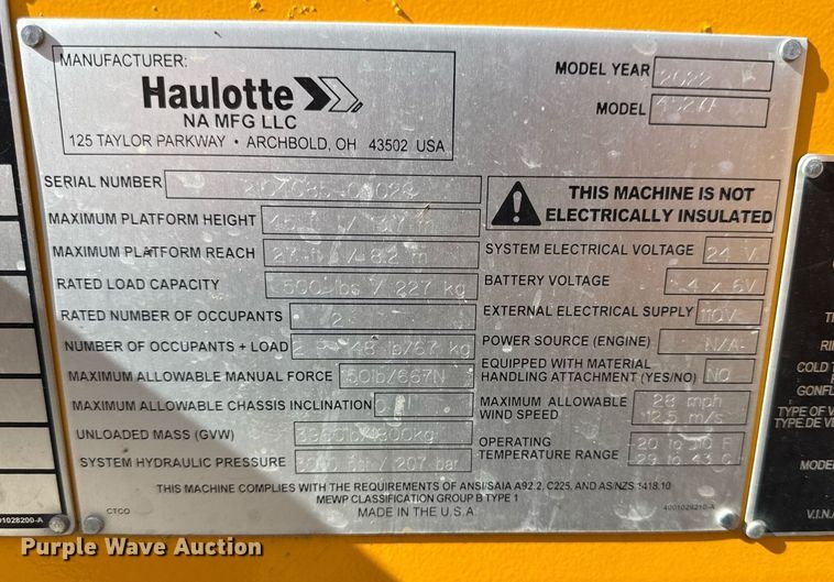 image for item ED4124 2022 Haulotte 4527A boom lift