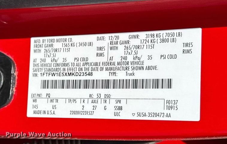 image for item ED4138 2021 Ford F150 SuperCrew pickup truck