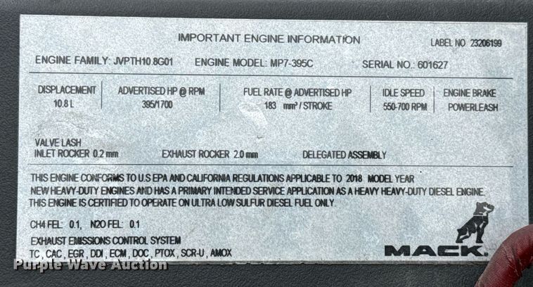 image for item ED5560 2019 Mack Anthem dump truck