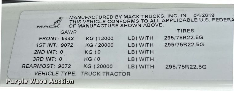 image for item ED5560 2019 Mack Anthem dump truck