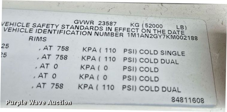 image for item ED5560 2019 Mack Anthem dump truck