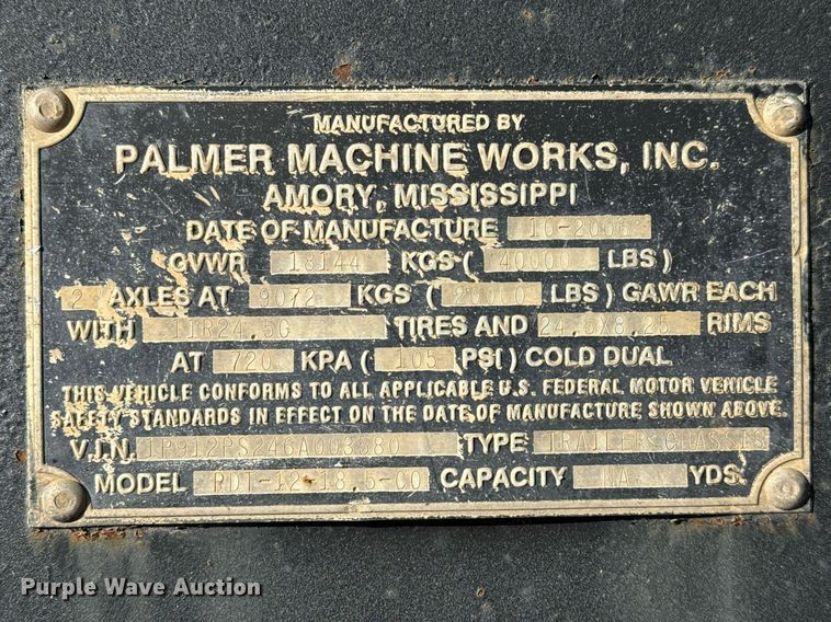 image for item ED5564 2006 Palmer Machine Works PDT-12-18.5-C0 end dump pup trailer
