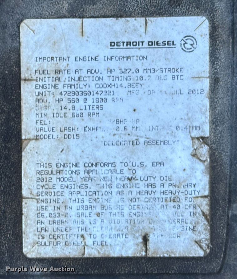 image for item ED5565 2013 Freightliner Coronado dump truck