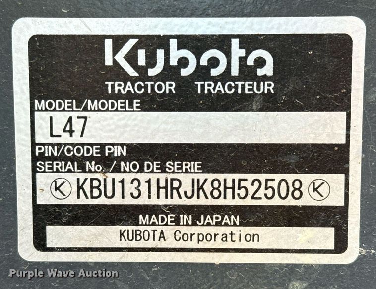image for item ED5566 2020 Kubota L47 backhoe