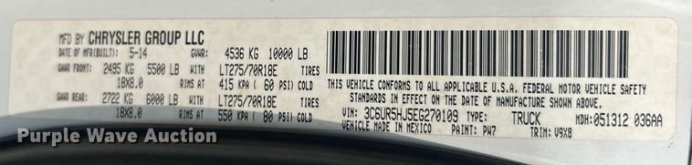 image for item EG0970 2014 Dodge Ram 2500 Crew Cab utility bed pickup truck