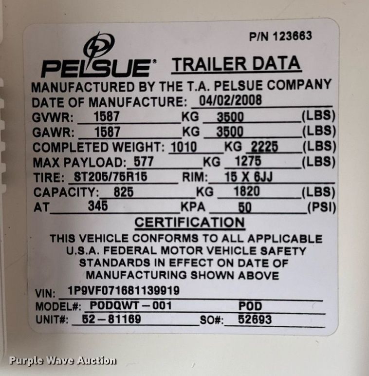 image for item EG2655 2008 T.A. Pelsue fiber optic splicing trailer