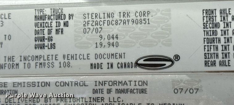 image for item EG5668 2007 Sterling Acterra utility / service truck