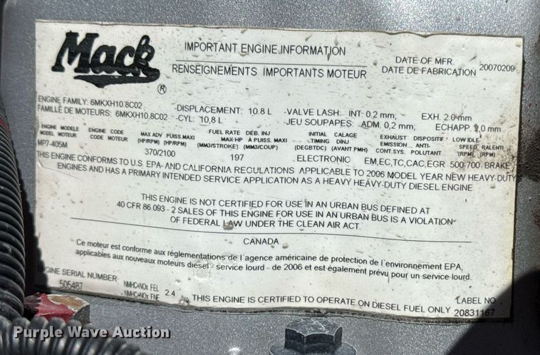 image for item EG5670 2007 Mack CTP dump truck