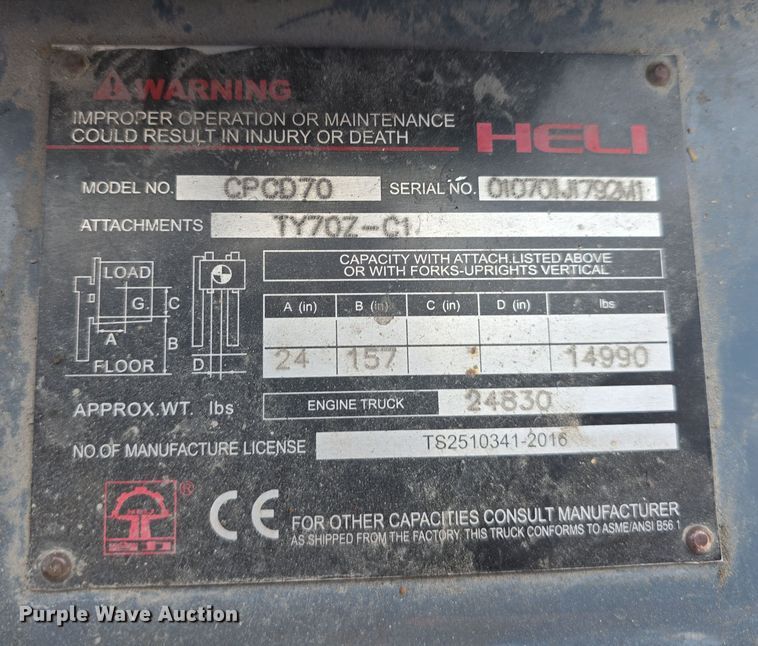 image for item EH8784 2015 Heli H2000 forklift