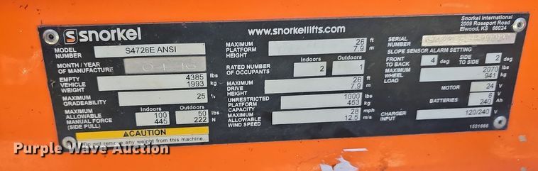 image for item EH8842 2016 Snorkel S4726E scissor lift