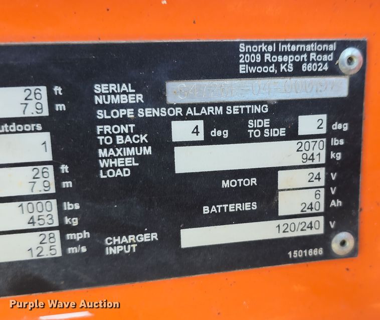 image for item EH8842 2016 Snorkel S4726E scissor lift