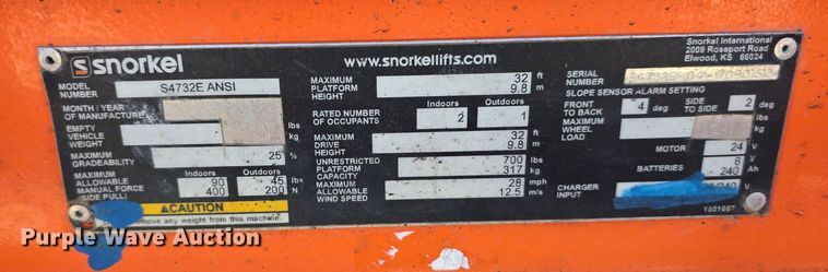 image for item EH8843 2017 Snorkel S4732E scissor lift