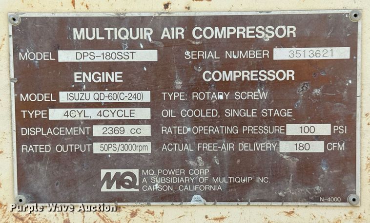image for item EJ3581 Multiquip DPS-180SST air compressor