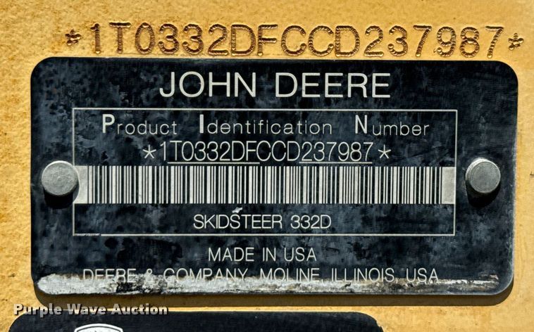 image for item EJ3627 2013 John Deere 332D skid steer loader