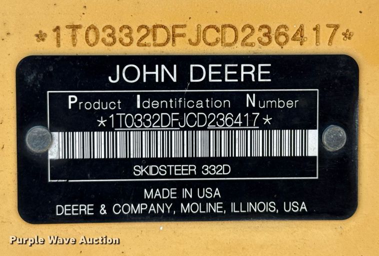 image for item EJ3628 2013 John Deere 332D skid steer loader