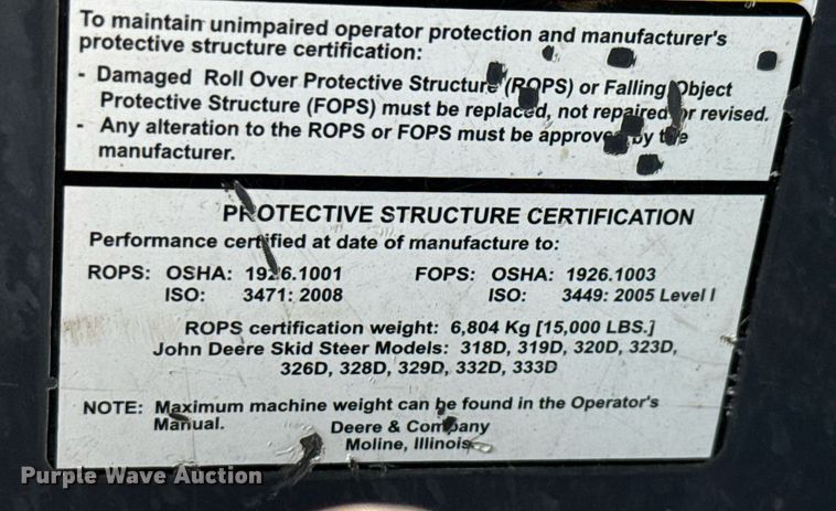 image for item EJ3629 2013 John Deere 332D skid steer loader