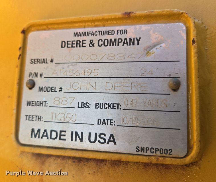 image for item EJ8347 2016 John Deere AT456495 bucket 