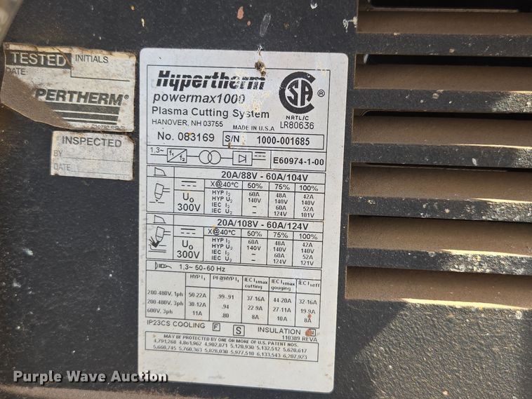 image for item EJ8435 (2) Hypertherm Powermax 1000 plasma cutting systems