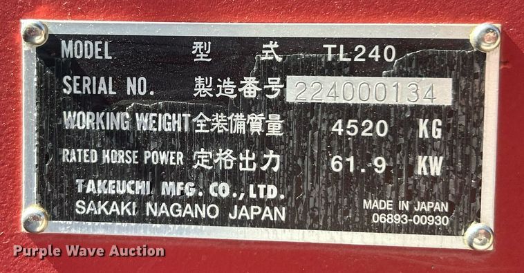 image for item EK2772 2008 Takeuchi TL240 tracked skid steer loader