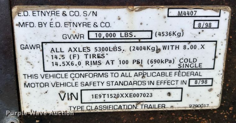 image for item EK2773 1999 Etnyre Maintenance Unit oil distributor trailer