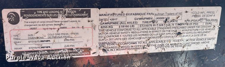 image for item EK2774 2017 Kaufman equipment trailer